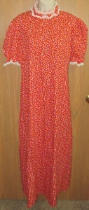 PIONEER PRAIRIE CIVIL  WAR ORANGE calico HALLOWEEN costume long dress M to L - Picture 1 of 9