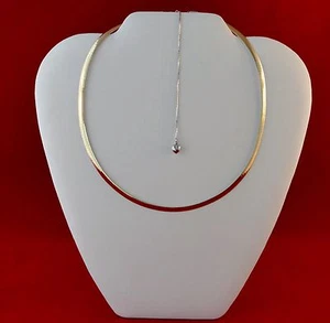 14KT Solid Yellow And White Gold Reversible Omega Necklace 16" 13 Grams - Picture 1 of 2