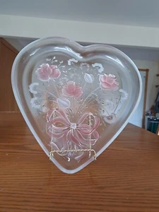 Mikasa Crystal GlassVintage Valentine Heart Shaped Serving Plate w/ Pink Roses - Picture 1 of 16