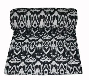 Quilted Kantha Ikat reversible Coverlet Boho Quilted Handmade Vintage Quilt - Picture 1 of 23