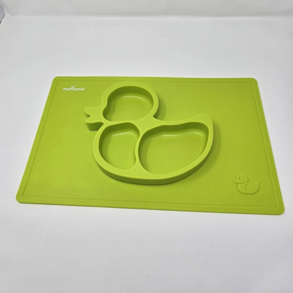 Placa de silicona dividida sin derrames para niños pequeños con mantel individual incorporado Green Duck-tm Foto 1 de 4