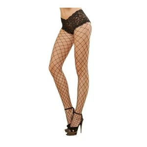 DIAMOND NET PANTYHOUSE WITH ATTACHED LACE BOY SHORT - Picture 1 of 4
