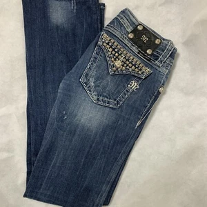Pantalones de mezclilla para mujer Miss Me de mezclilla adornados con corte azul talla 27 - Imagen 1 de 12