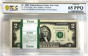 $2 2009 Federal Reserve Notes New York "BRICK" 100 Sequential 65 Gem UNC PPQ - Picture 1 of 5