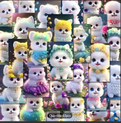 63pcs Adorable Puppy Vinyl Stickers - Vibrant Graffiti Designs for Customizing  - Image 1 of 4