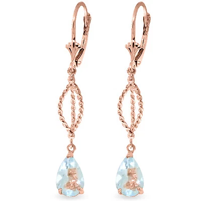 3 CTW 14K Solid Rose Gold Earrings Dangling Aquamarine - Image 1 of 3