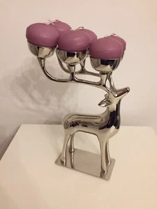 Chrome Reindeer 9.5” Candle Holder/candelabra With 6 New Candles. New (other). - Picture 1 of 3