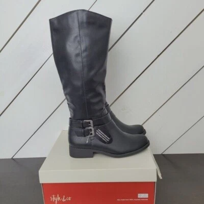 NWT Style & Co Womens Maliaa Black Knee-High Boots With Buckle Detail Size 6M - Image 1 of 4