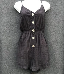 Shein Black Strappy Textured Fabric Button Detail Short Playsuit Size XL - Picture 1 of 7