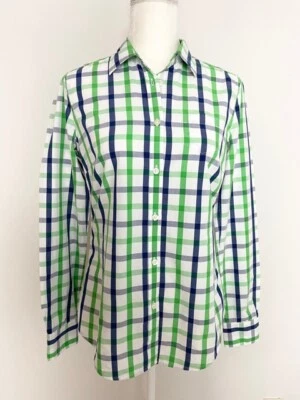 Camisa Blusa American Eagle Outfitter Mujer Abotonada Talla 8 Verde Azul A Cuadros Foto 1 de 4