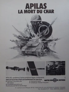 5/1985 PUB MATRA MANURHIN APILAS ARME ANTICHAR ANTI TANK WEAPON FRENCH AD - Imagen 1 de 1