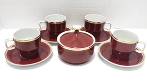 4er Set Espressotassen braun & Untertassen mit Zuckerdose Made in Hungary - Bild 1 von 6