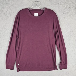 Leisure Lab Everyday T-Shirt Mens 3 Burgundy Stretch High Low Slit Long Sleeve - Picture 1 of 9