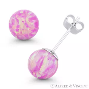 Aretes tipo bola retroceso oro blanco 14k ópalo de fuego sintético rosa piel de ángel - Imagen 1 de 1