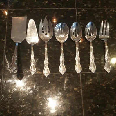 REED & BARTON Stainless LINCOLNSHIRE 7 Piece HOSTESS SERVING SET   - Image 1 of 4