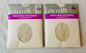 Vintage Merville Supreme Thigh-high Stockings - Ivory - Sz Long - Lot of 2 - New