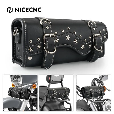 Motorcycle PU Leather Handlebar Bag Front Fork Tool Pouch For Harley Iron Dyna - Imagem 1 de 4