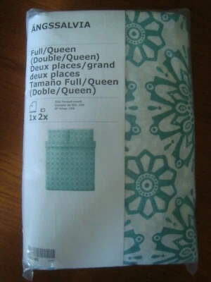 IKEA ANGSSALVIA Duvet Cover Bed Set White Turquoise Green Twin Full Queen King - Image 1 of 2