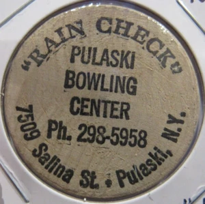 Vintage Pulaski, NY Bowling Center Holz Nickel - #1 New York Medaille - Bild 1 von 2