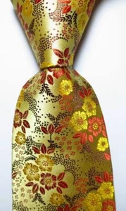 Cravatta cravatta uomo classica floreale oro giallo marrone JACQUARD WOVEN 100% seta nuova - Foto 1 di 2