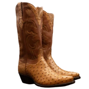 Men's Shoes Handmade Leather Cowboy Congnac Ostrich Slip On Formal Casual Boots - Picture 1 of 4