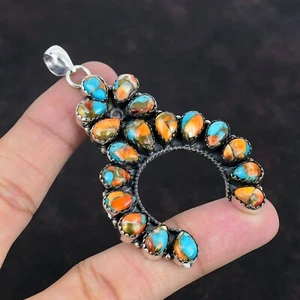 American Native Spiny Oyster Turquoise Sterling Silver Navajo Pendant For Her - Picture 1 of 8
