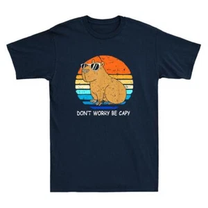 Don t Worry Be Capy Retro Rodent Funny Capybara Meme Vintage Men s T-Shirt Tee - Picture 1 of 3