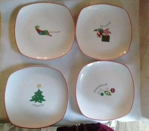 FITZ & FLOYD GOURMET HAPPY HOLIDAYS CHRISTMAS SQUARE SALAD SNACK PLATES SET OF 4 - Picture 1 of 7