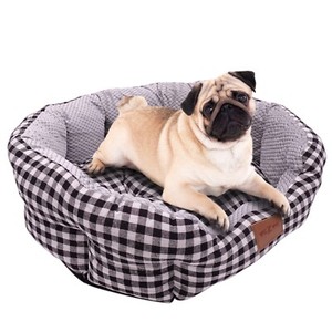 Donut Dog Sleeping Bed Round Checkered Soft Cushion Calming Nest for Dogs
