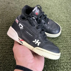 REEBOK CLASSIC WORKOUT PLUS TRAINERS Black LEATHER TODDLER SIZE 8 - Picture 1 of 9