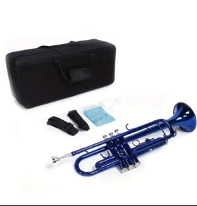 Brass B Flat Trumpet Gloves Set Blue Brand New With Case - Picture 1 of 7