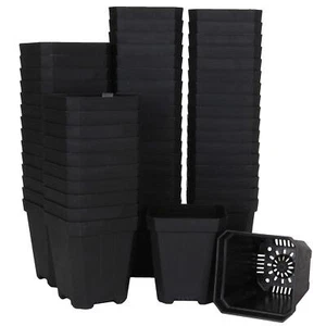 60pcs Plastic Square Nursery Pot (Black) Thick Plastic Square Flower Planting - Picture 1 of 6