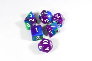 MYSTIC TRI-COLOR SWIRL PURPLE/BLUE/GREEN Dice BrycesDice DnD Polyhedral Retro - Picture 1 of 1