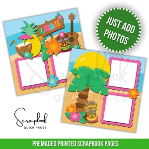 Hawaii Luau Scrapbook Beach Vacation 2 PRINTED Premade Scrapbook Quick Pages 70 - Picture 1 of 2