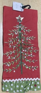 VTG Christmas Tree Pier 1 Imports Tea Towel Cotton Red Green Polkadot Dish Towel - Picture 1 of 10