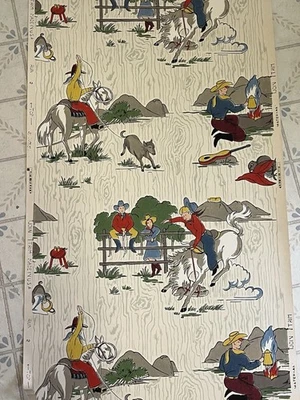 Rollo de papel pintado vintage Western años 50-60 Ride em Cowboy  Foto 1 de 4