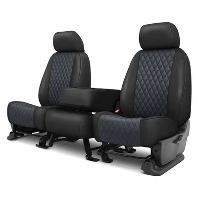 Funda de asiento acolchada de cuero sintético con protector de diamante para GMC Yukon 03 primera fila negra y Foto 1 de 2