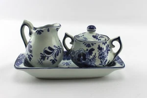 Vintage German Hand Painted Delptsblauw Cream and Sugar Pot Creamer Set - Picture 1 of 3