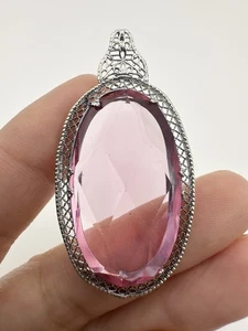 Edwardian Art Deco Filigree Silver Pink Glass Pendant  - Picture 1 of 10