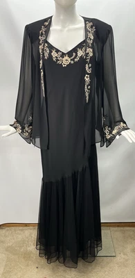 R&M Richards Beads Embroidery Chiffon Y2K Maxi Slip Dress Gown Jacket Fairy Sz M - Image 1 of 4