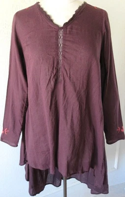 Ewa i Walla Wine Embroidered  Cotton Hi-Lo Tunic Dress -  PRICE REDUCED - Image 1 of 3