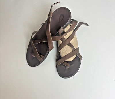 OluKai Upena Sandals Women Brown Leather Strappy Slingback Gladiator Size 7 - Image 1 of 4