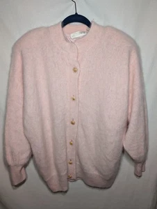 Belldini Angora Blend Collarless Lined Long Sleeve Button Up Jacket Women L Pink - Picture 1 of 7