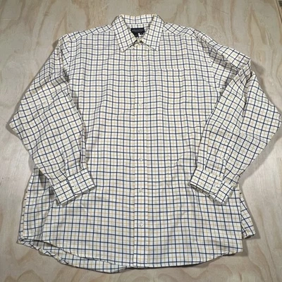 A6487 VINTAGE J. Peterman Company Shirt Mens XL Yellow White Plaid 90s - Image 1 of 4