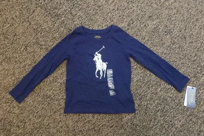 New Polo Ralph Lauren Little Girl's "Big Logo" Long Sleeve Tee -  4 / 4T - Navy - Image 1 of 2