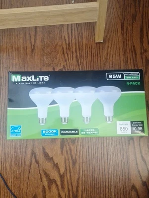 Maxlite 65W Replacement 5000K LED Dimmable Daylight BR30 Light Bulbs 4-Pack - Image 1 of 4