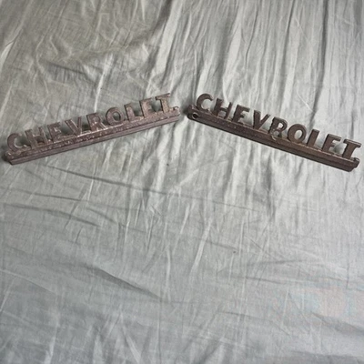 1947-53 Chevrolet Truck Hood Side Emblems Pair #3699024 OEM Chevy Badges - Image 1 of 4