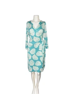 DVF Diane von Furstenberg “New Julian Two” Silk Wrap Dress Tropical Blue sz 12 - Picture 1 of 9