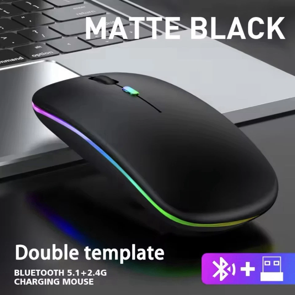 Wireless RGB Silent Mouse Bluetooth & 2.4GHz Rechargeable for PC iPad Laptop - Immagine 1 di 4