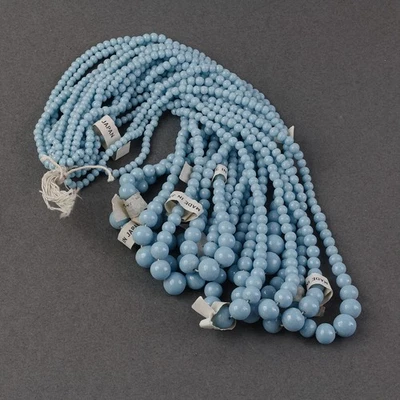 10 opaque blue glass bead 18 inch strands, 4-9mm.  Occupied Japan. 1950s - Image 1 of 2
